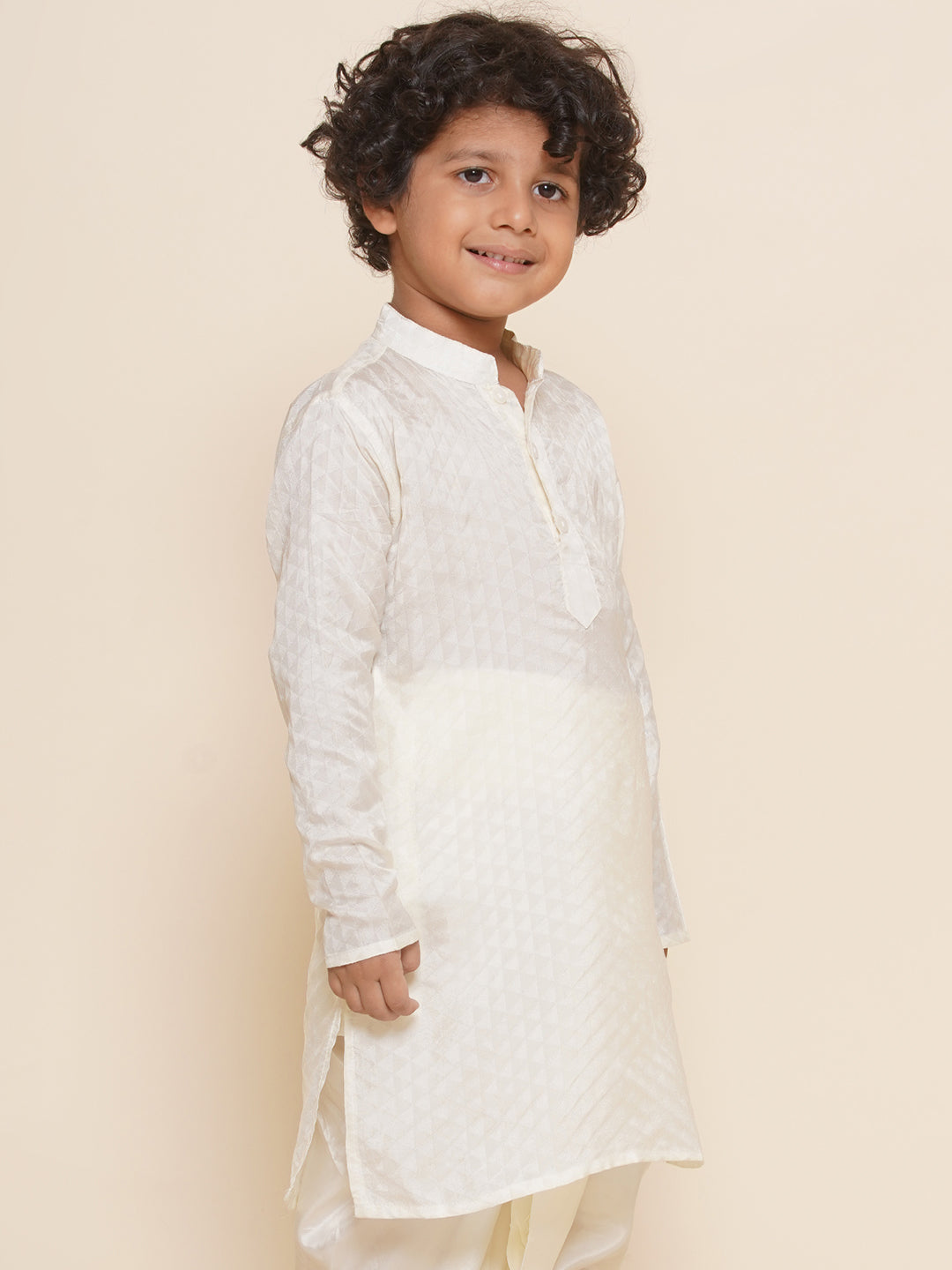 Boys Off White Colour Art Silk Kurta