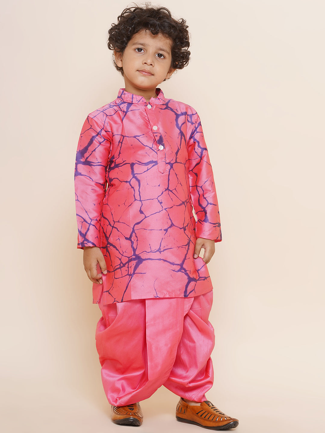 Boys Printed Kurta and Solid Dhotipant Set