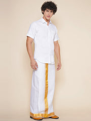 Men Half Sleeve White Colour Shirt and Pocket Dhoti Set