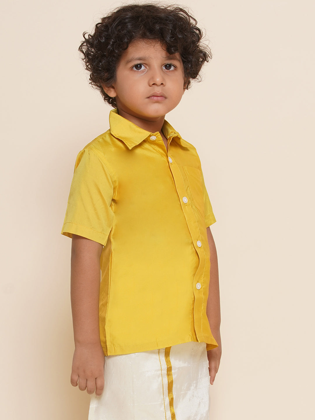 Boys Yellow Colour Polyester Shirt