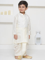 Boys Solid Colour Art Silk Self Design Kurta