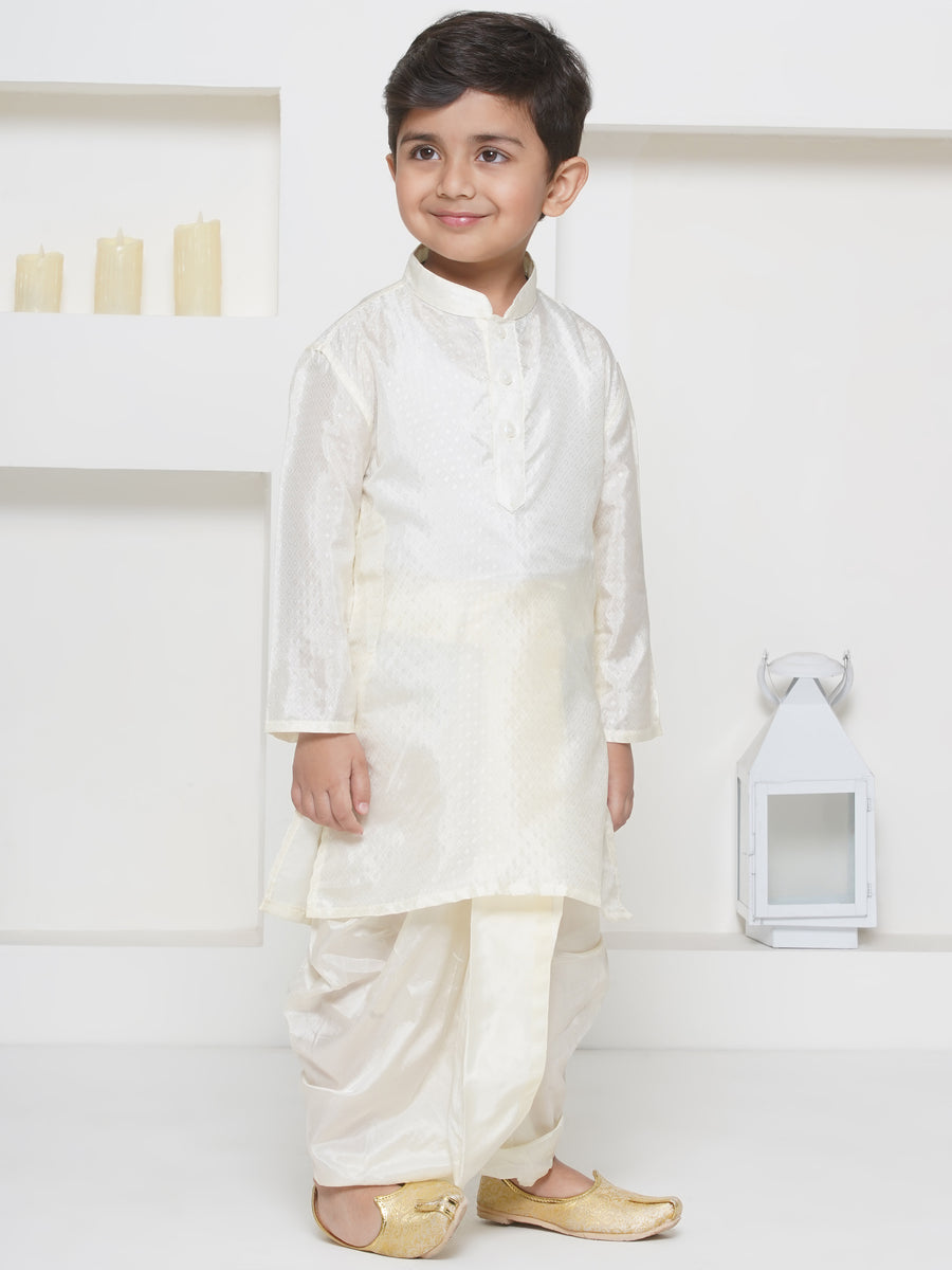 Boys Solid Colour Art Silk Self Design Kurta