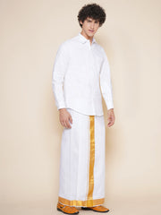 Men Full Sleeve White Colour Shirt and Pocket Dhoti Set