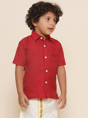 Boys Maroon Colour Polyester Shirt