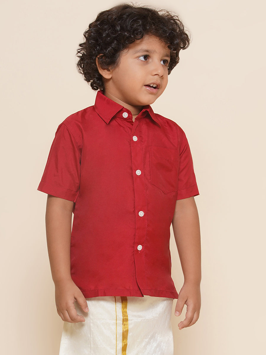 Boys Maroon Colour Polyester Shirt