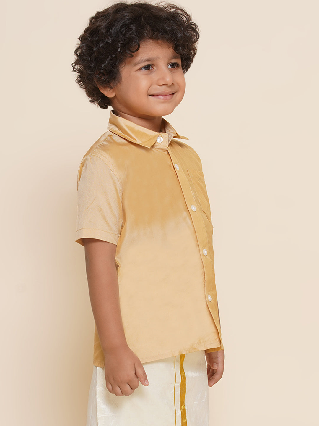 Boys Biscuit Colour Art Silk Shirt