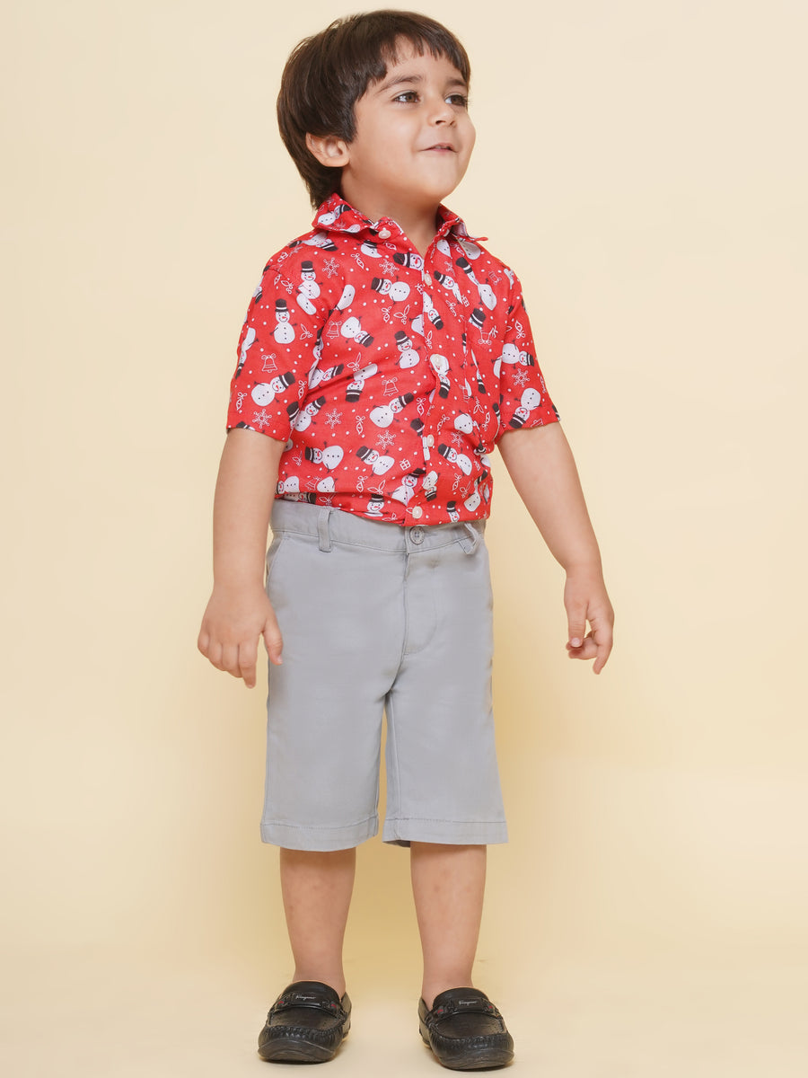 Boys Printed Christmas Red Shirts