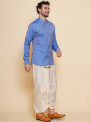 Sethukrishna Mens Self Design Short Kurta and Dhotipant with Angavastram Set