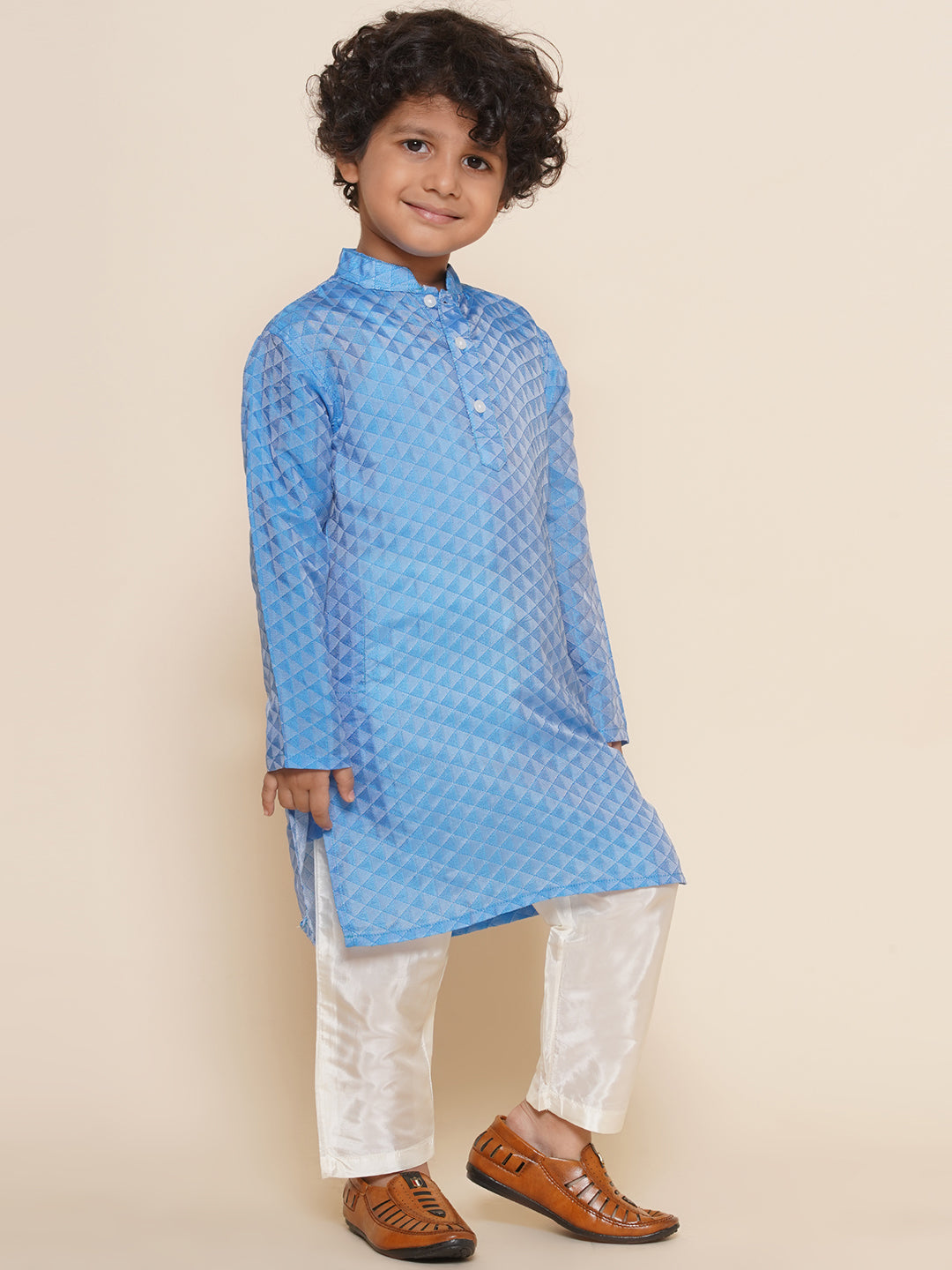Boys Soild Colour Self Design Art Silk Kurta Pyjama Set