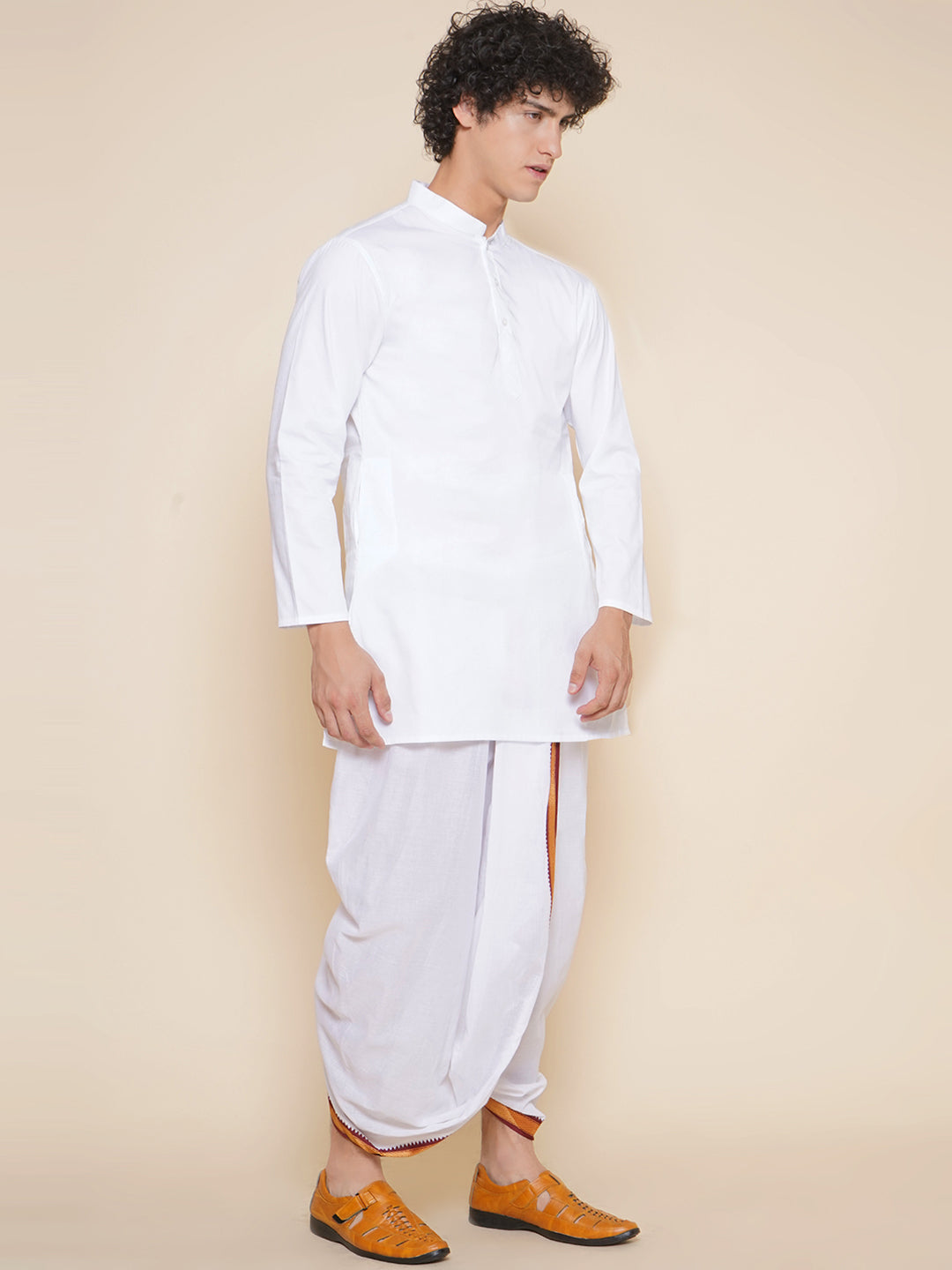 Men Cotton White Colour Kurta and Dhoti Pant Set