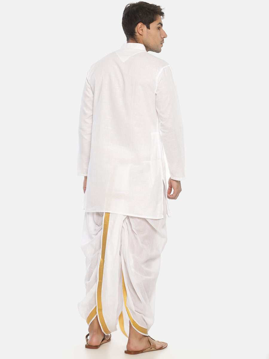 Men White Colour Kurta Dhotipant Set