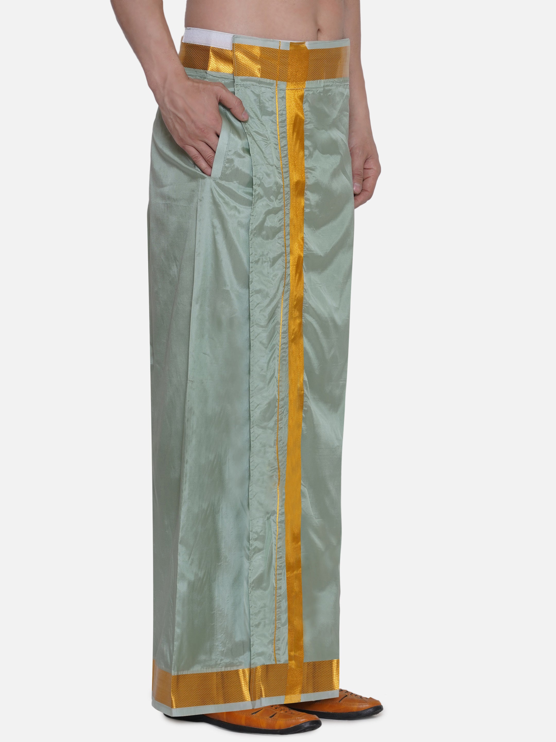 Men Solid Colour Art Silk Readymade Pocket Dhoti