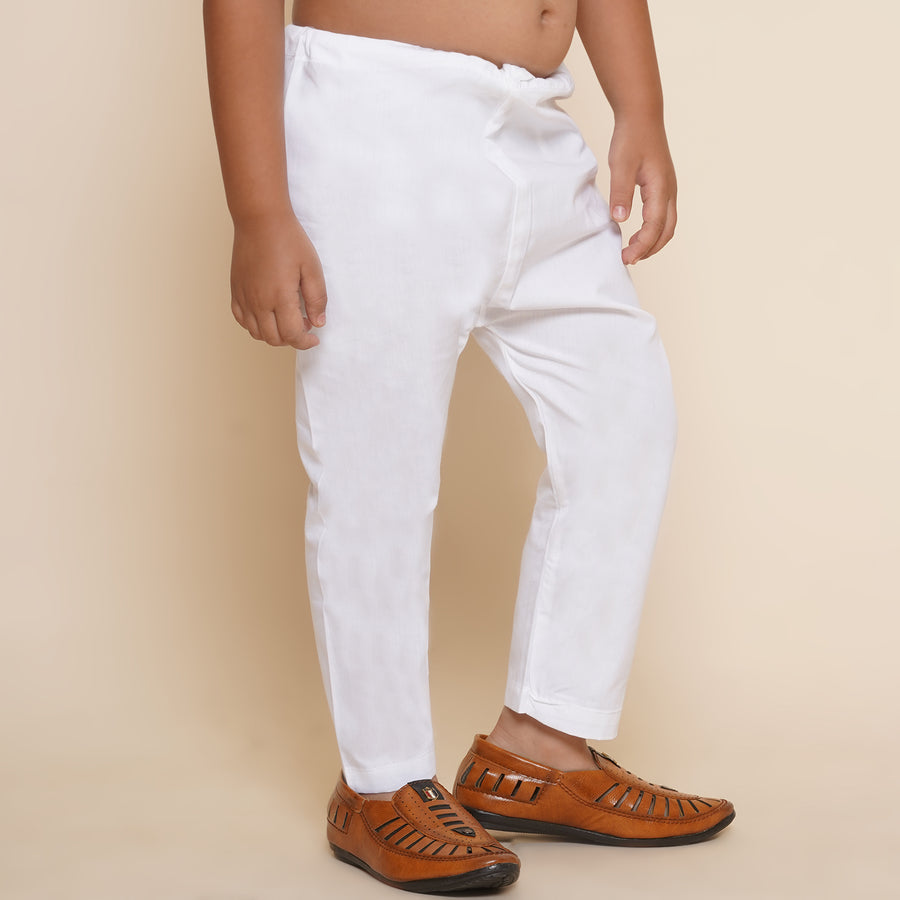 Boys White Colour Cotton Plain Pyjama