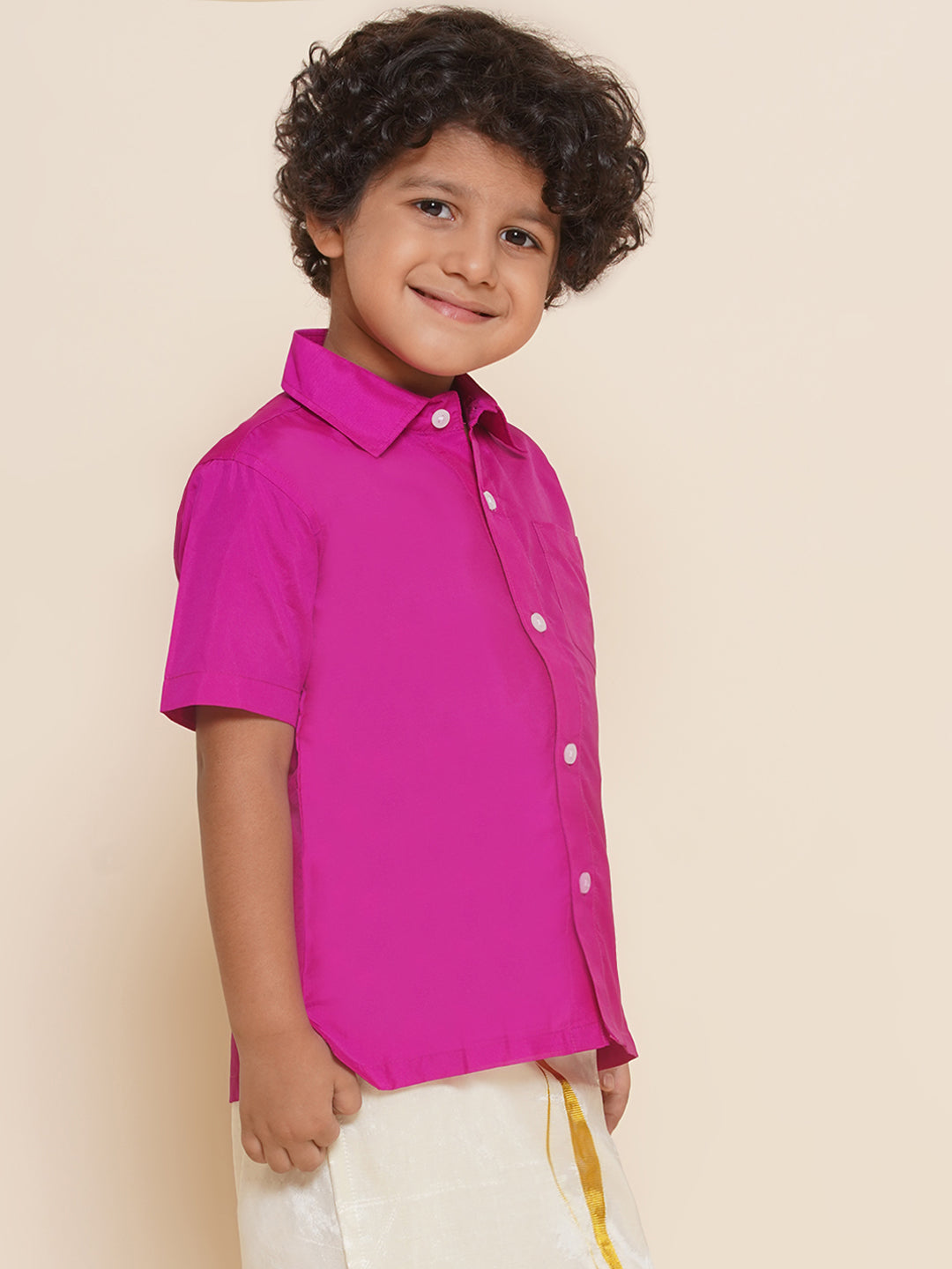 Boys Magenta Colour Polyester Shirt