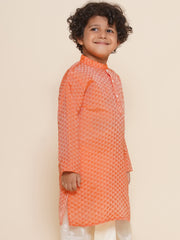 Boys Orange Colour Art Silk Kurta