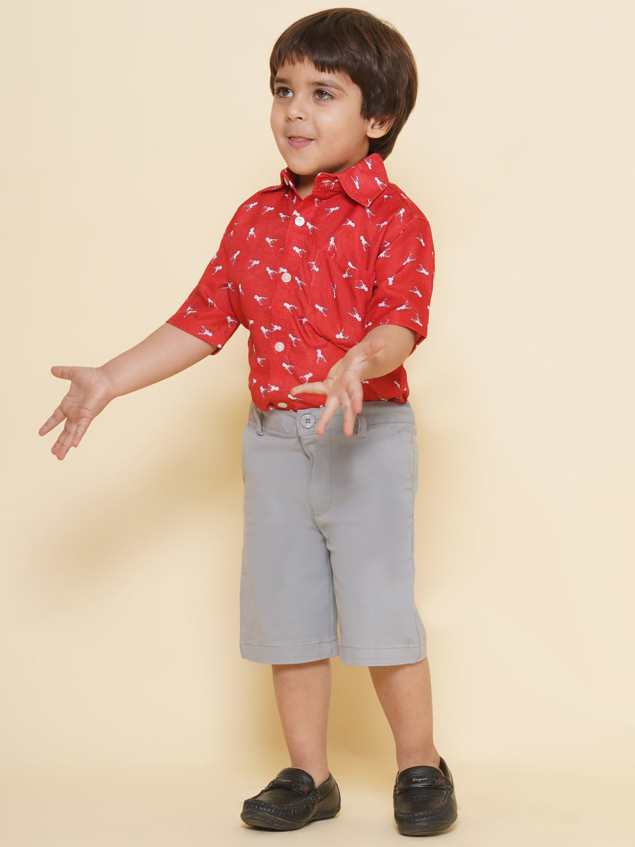 Boys Printed Christmas Red Shirts