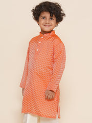 Boys Orange Colour Art Silk Kurta