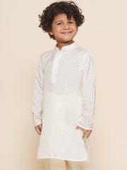 Boys Off White Colour Art Silk Kurta
