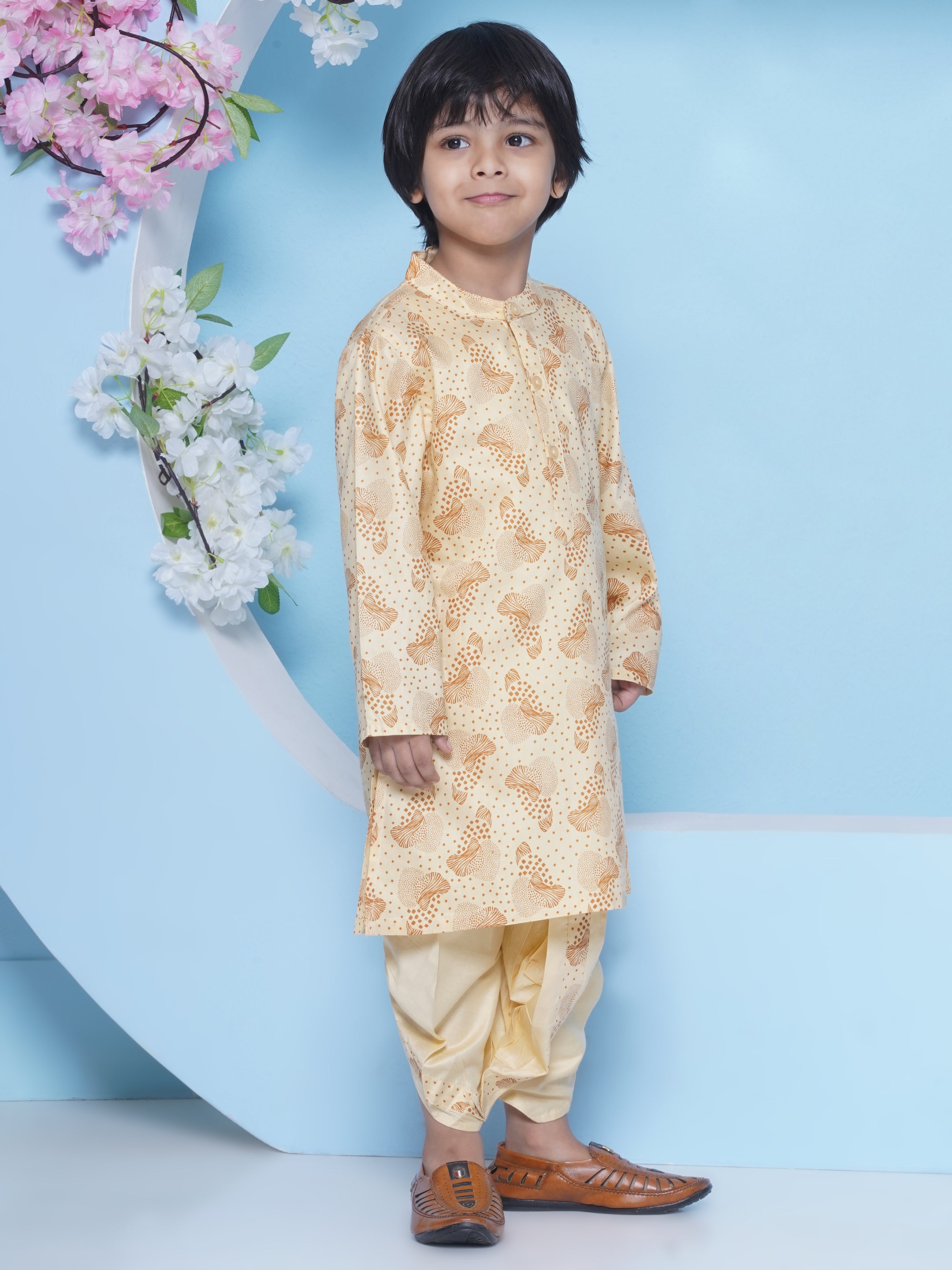 Boys Leaf Design Printed Kurta