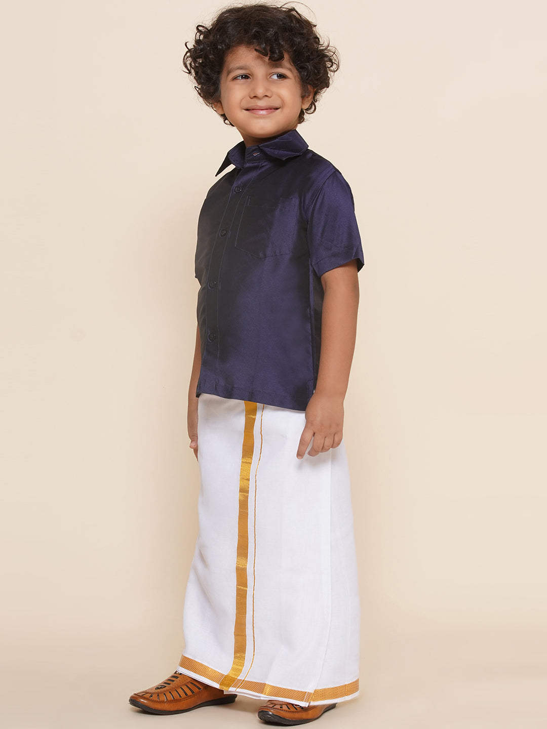 Boys Ethnic Shirt with Readymade Stick-On Dhoti Set