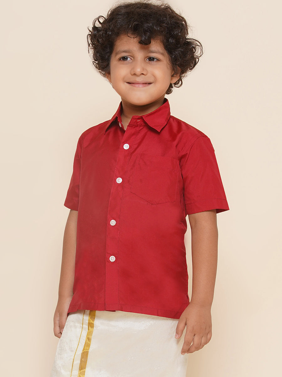 Boys Maroon Colour Polyester Shirt