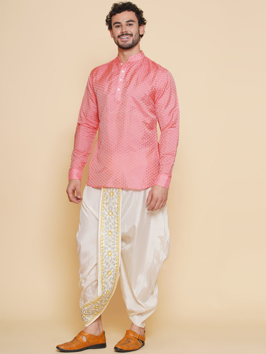Mens Short Kurta with Embroidery Dhotipant