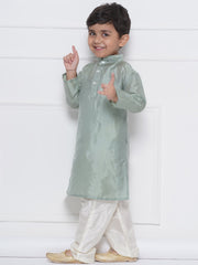 Boys Solid Colour Art Silk Kurta with Pyjama