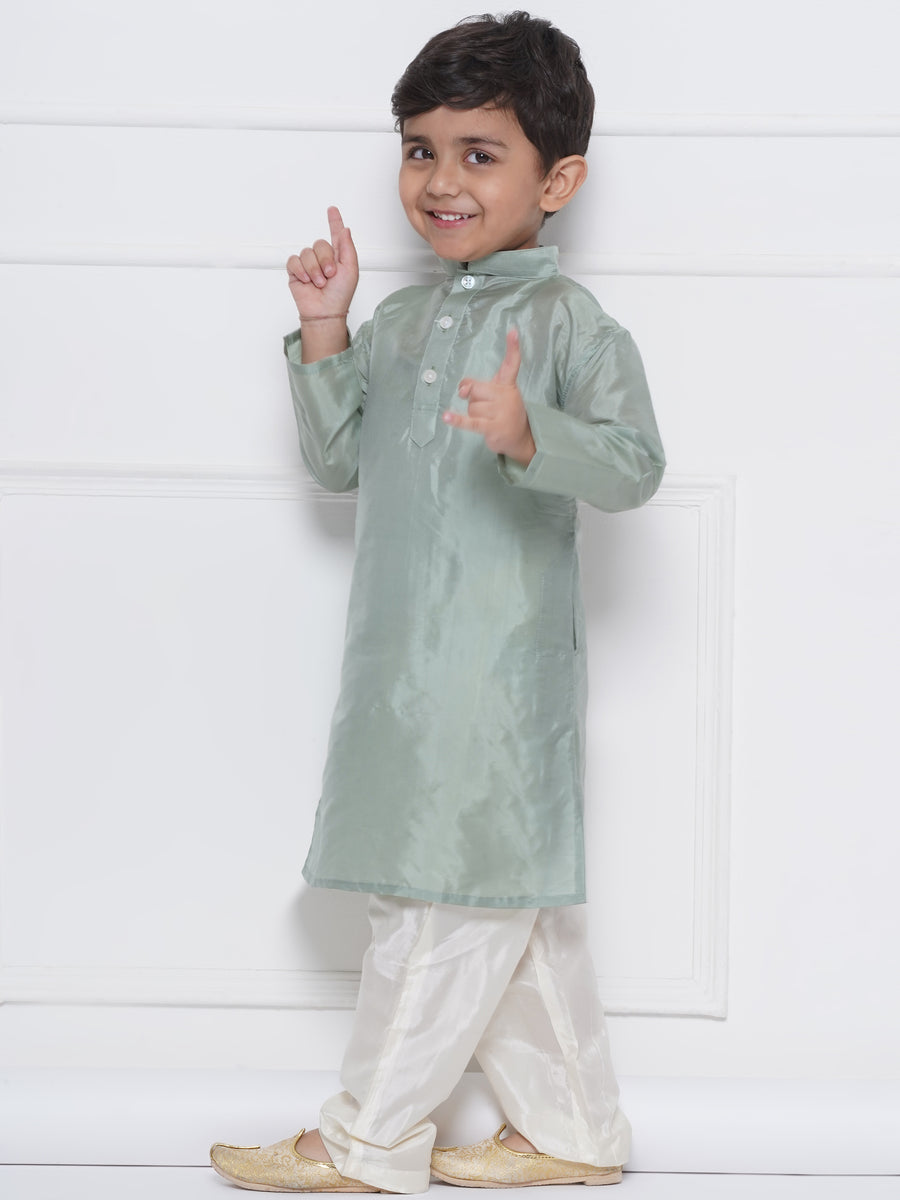 Boys Solid Colour Art Silk Kurta with Pyjama