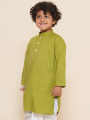 Boys Green Colour Cotton Kurta