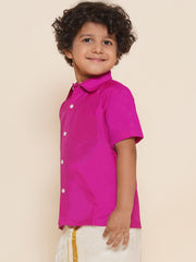 Boys Magenta Colour Polyester Shirt