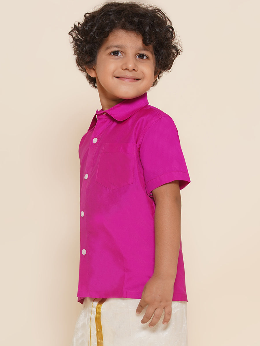 Boys Magenta Colour Polyester Shirt