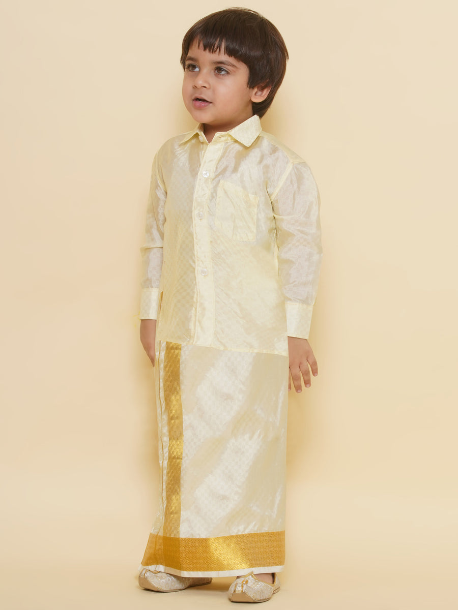 Sethukrishna Boys Solid Colour Self Design Shirt with Dhoti