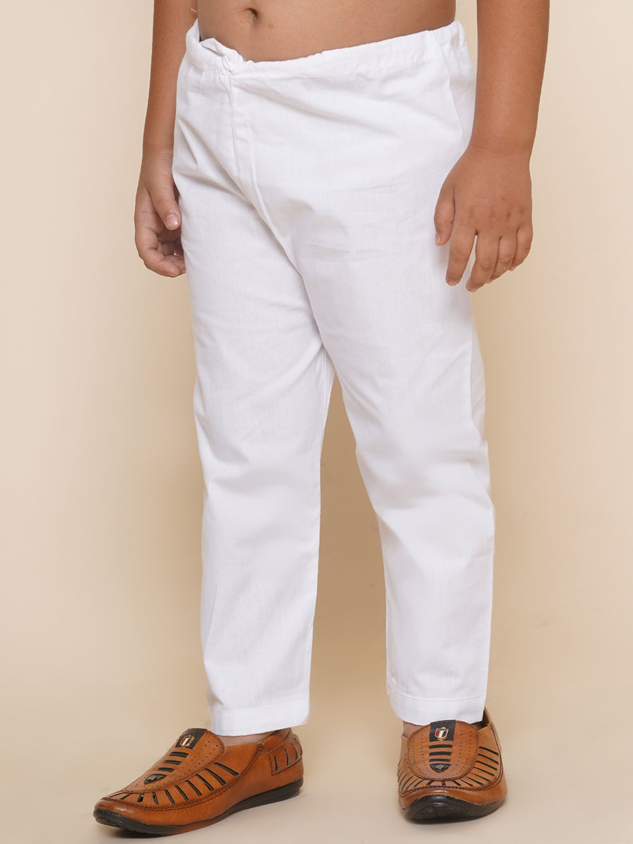 Boys White Colour Cotton Plain Pyjama