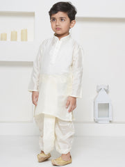 Boys Solid Colour Art Silk Self Design Kurta