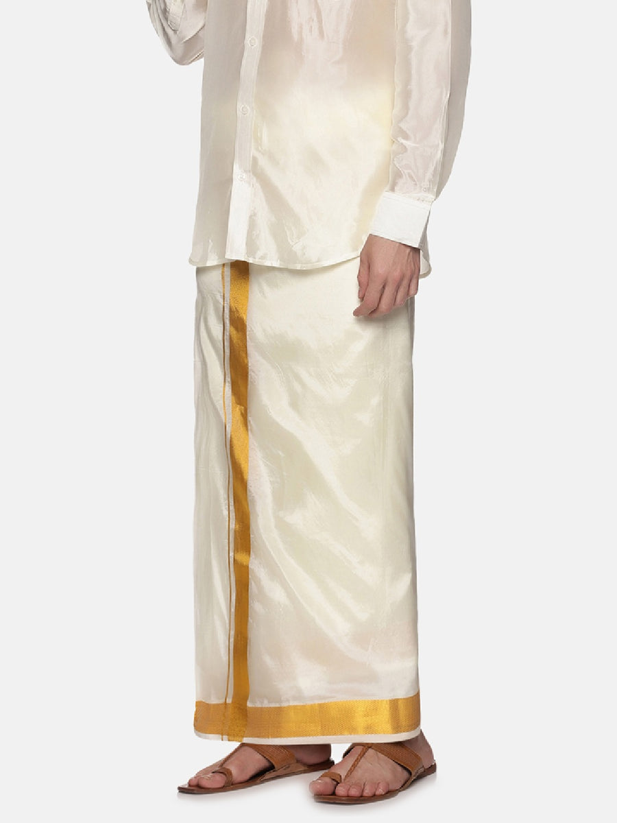 Men Art Silk Traditional Cream Colour Regular Dhoti