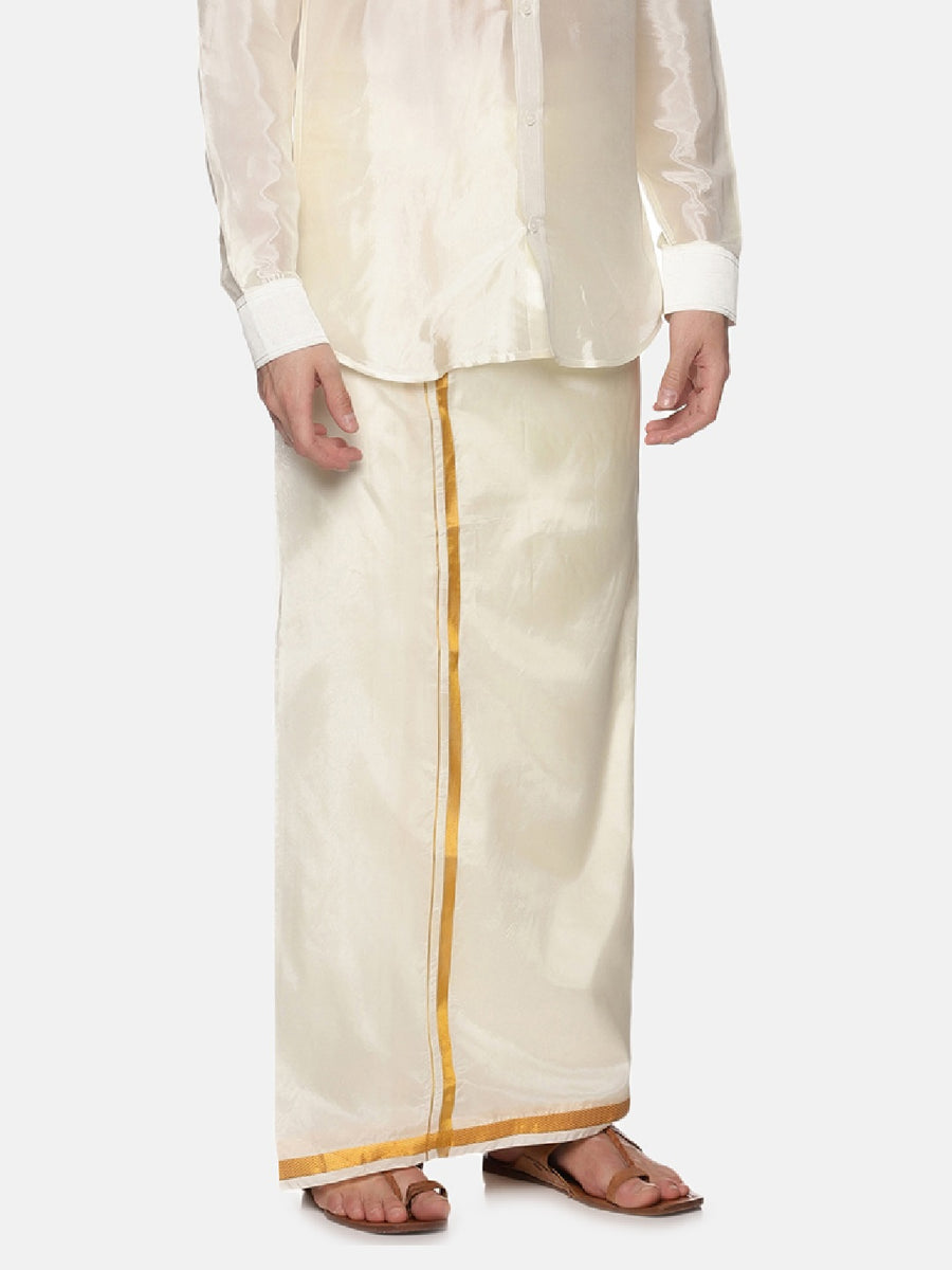 Men Art Silk Traditional Cream Colour Regular Dhoti