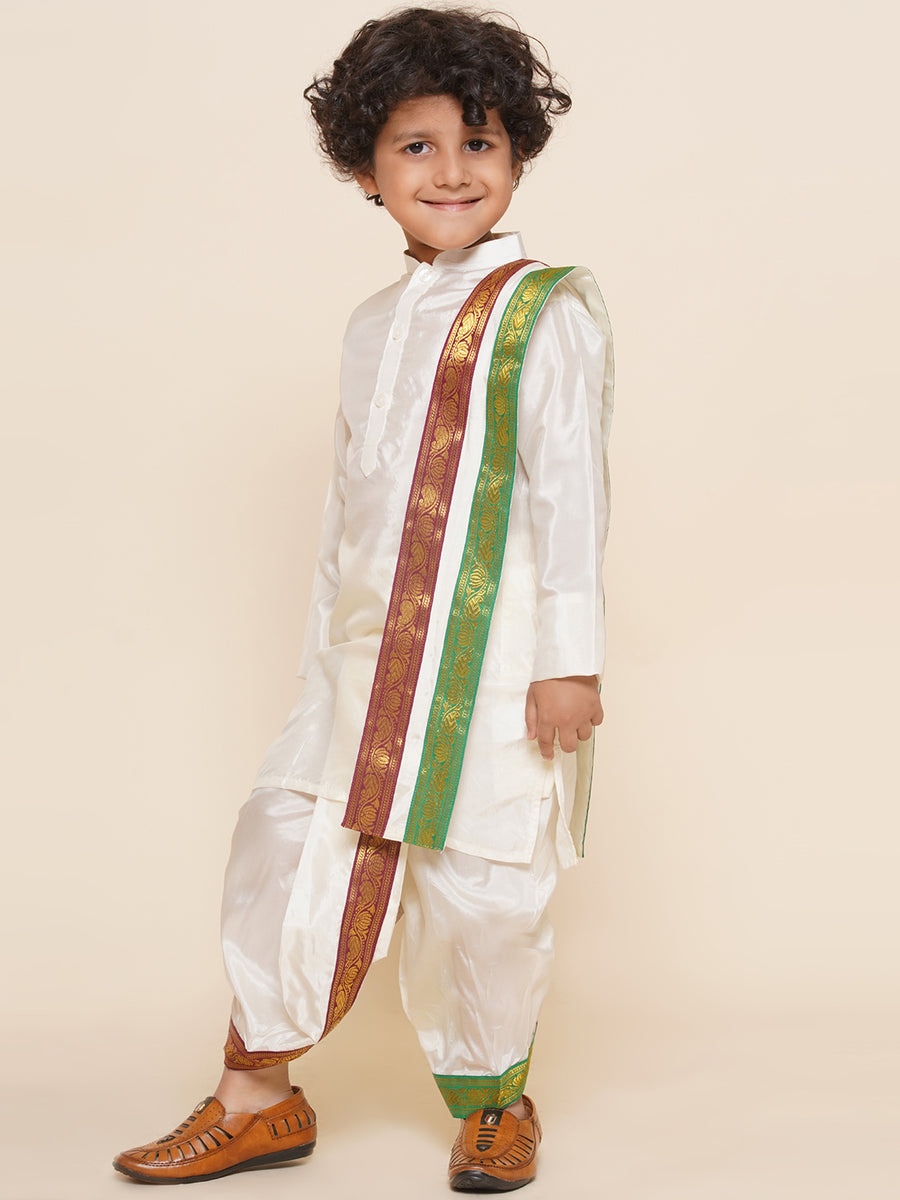 Sethukrishna Boys Printed Kurta and Dhotipant with Angavastram