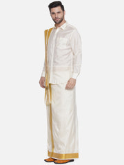 Men Self Design Art Silk Readymade Pocket Dhoti with Angavastram Set