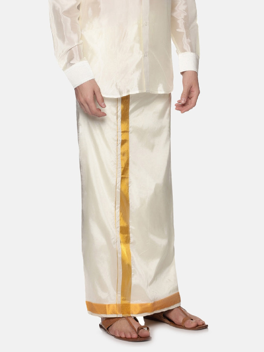 Men Art Silk Traditional Cream Colour Regular Dhoti