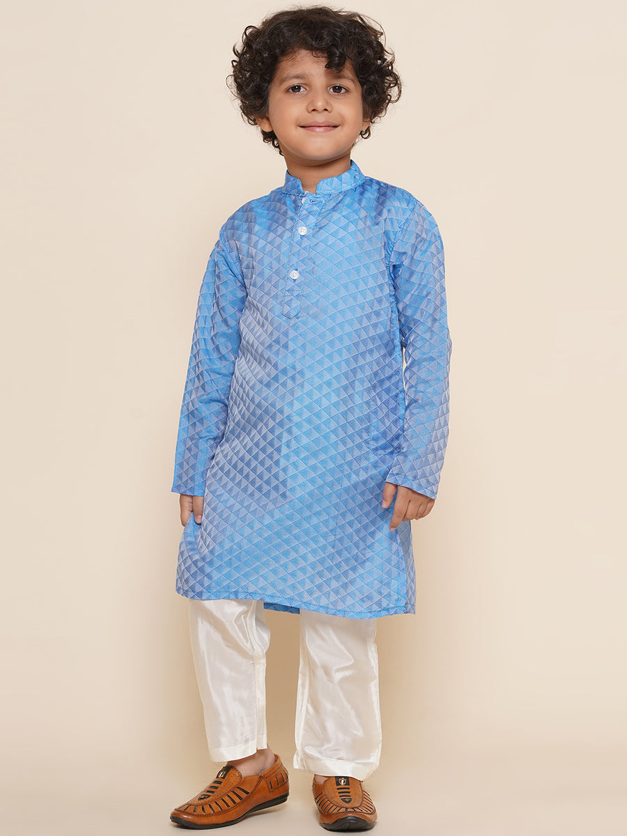 Boys Soild Colour Self Design Art Silk Kurta Pyjama Set