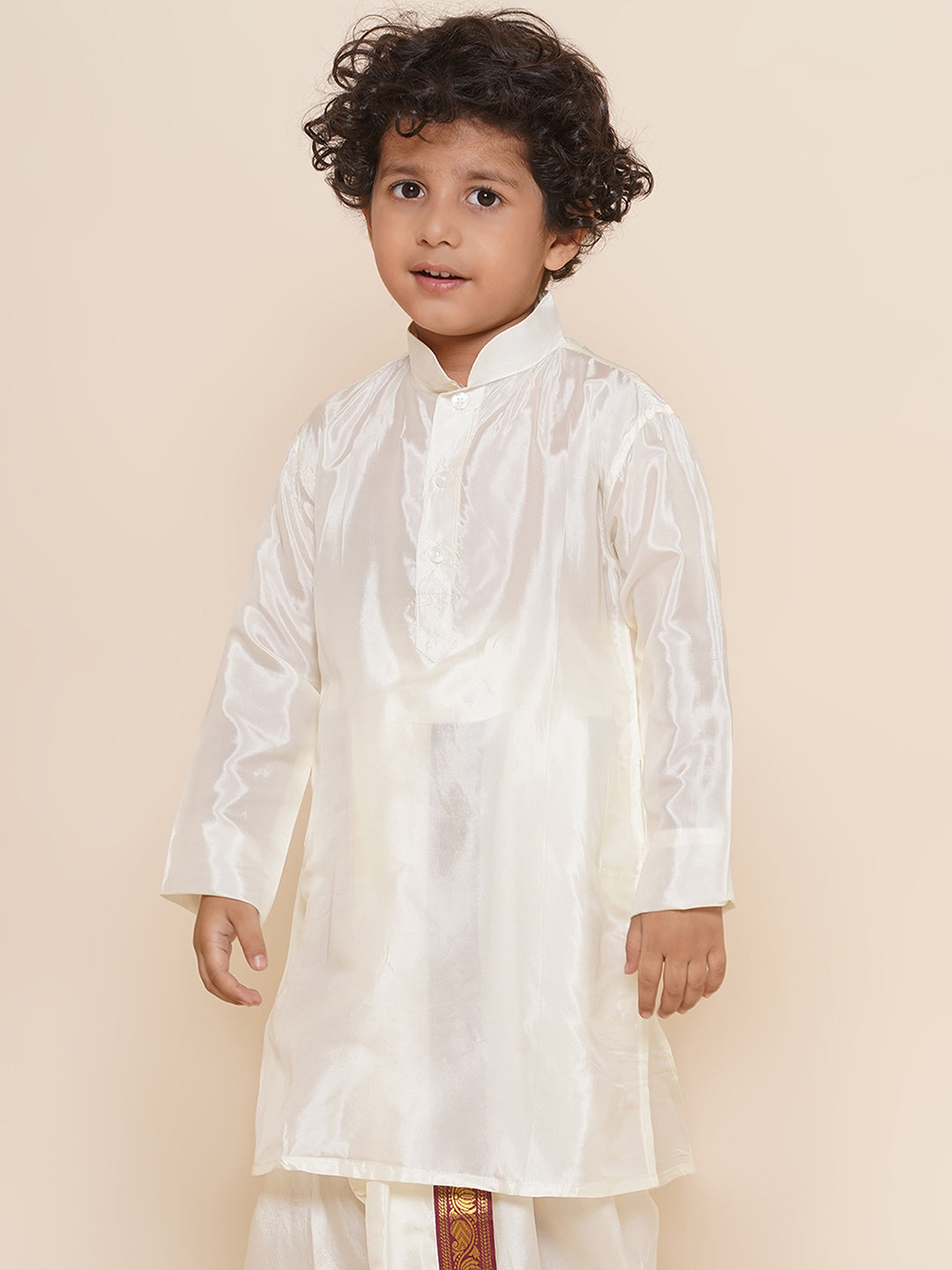 Boys Off-White Solid Kurta