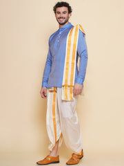 Sethukrishna Mens Self Design Short Kurta and Dhotipant with Angavastram Set