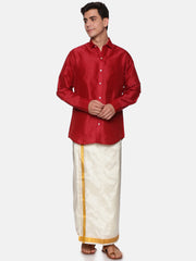 Men Cream Colour Art Silk Readymade Pocket Dhoti