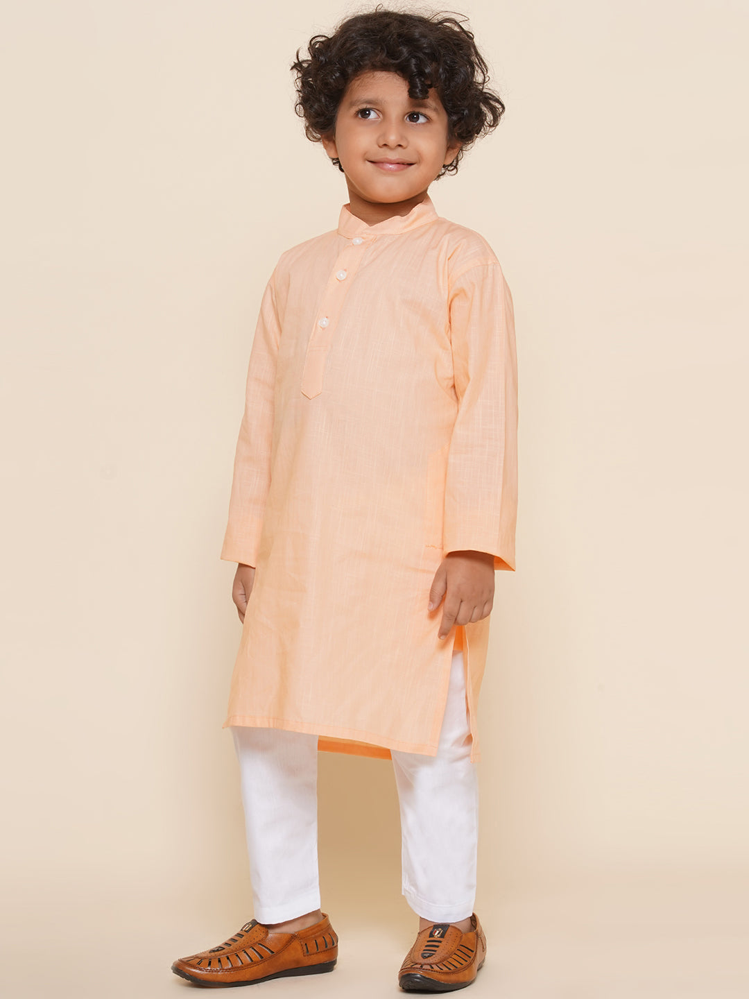 Boys Solid Colour Cotton Kurta Pyjama Set