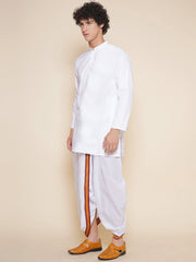 Men Cotton White Colour Kurta and Dhoti Pant Set