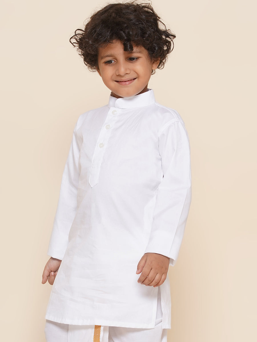 Boys White Colour Plain Cotton Kurta