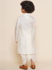 Boys Off White Colour Art Silk Kurta Dhoti Pant Set