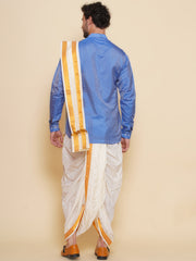 Sethukrishna Mens Self Design Short Kurta and Dhotipant with Angavastram Set
