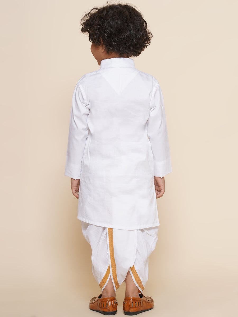 Boys White Colour Cotton Kurta Dhoti Pant Set