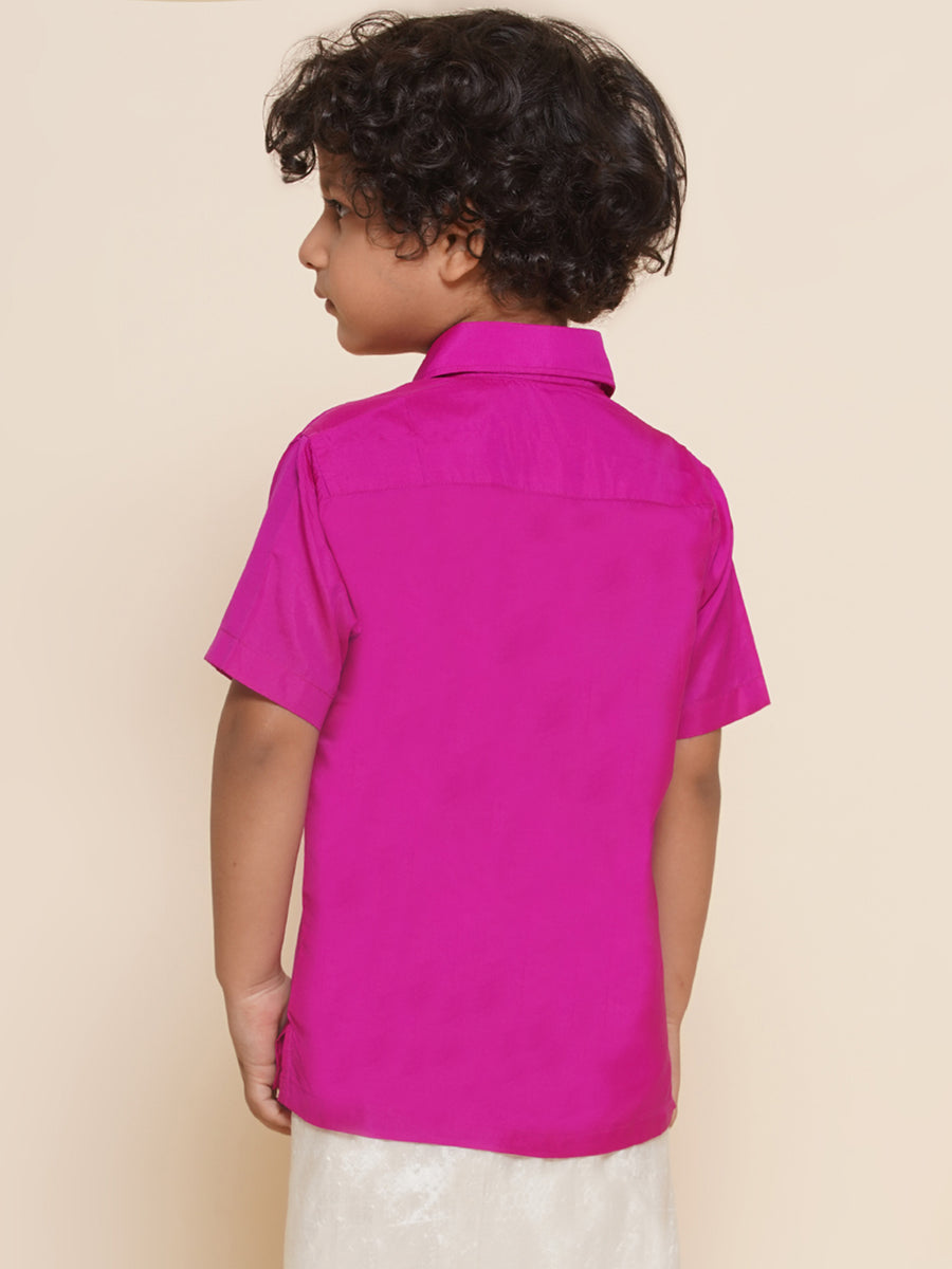 Boys Magenta Colour Polyester Shirt